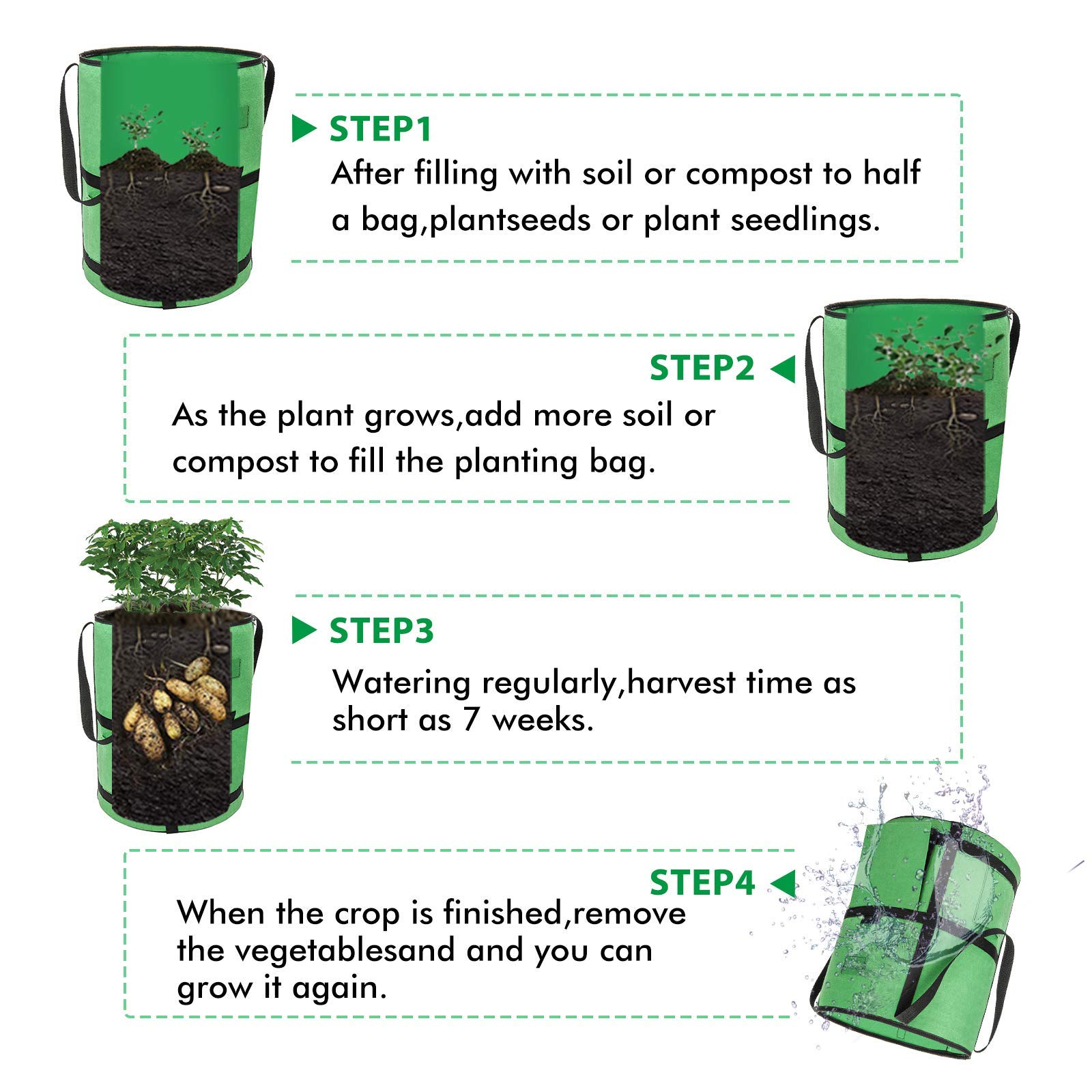 Bolsas de cultivo de patatas, bolsas de plantación de 10 galones con solapa y asas para cultivar patatas, tomates y zanahorias, solución de jardinería duradera y conveniente
