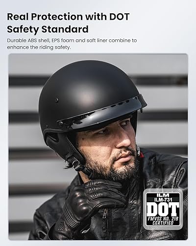 Miniatura 3 de ILM Medio casco de fibra de vidrio para hombres y mujeres adultos, cara abierta, casco de motocicleta con visera DOT 731
