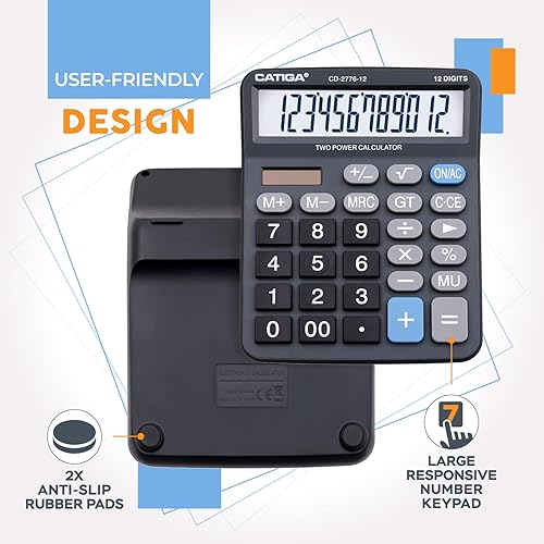 Miniatura 38 de CATIGA CD-2786 - Calculadora de escritorio de 12 dígitos con pantalla LCD grande y botón sensible, con energía solar o batería, función estándar 1