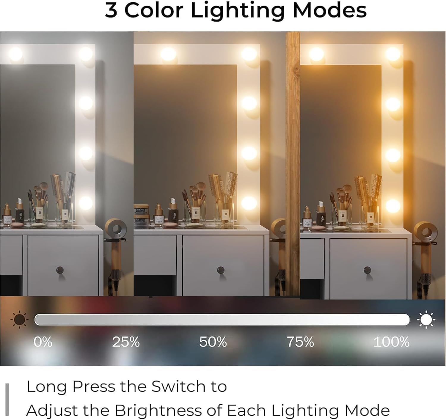 3 Lighting Modes of Vanity Mirror
