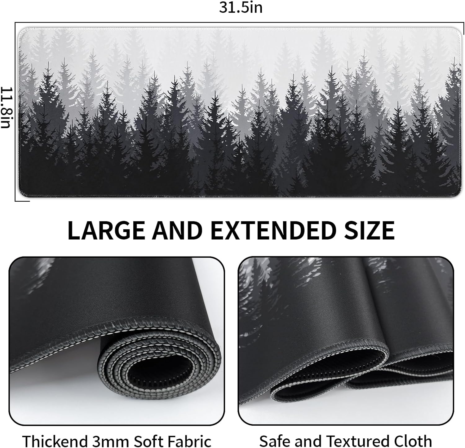Desk Mat Forest, Large Gaming Mouse Pad with Stitched Edges, 31.5" x 11.8" XL Non-Slip Desk Pad, Computer Keyboard Mat for Office Home - Image 6