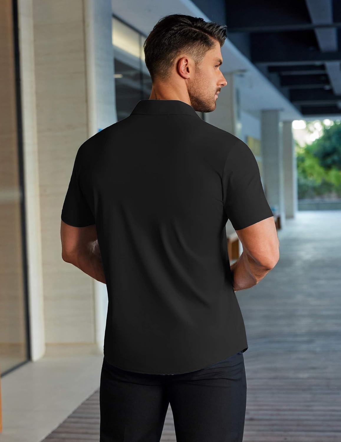 COOFANDY Men's Muscle Fit Dress Shirts Stretch Wrinkle-Free Short Sleeve Casual Button Down Shirts - Image 5