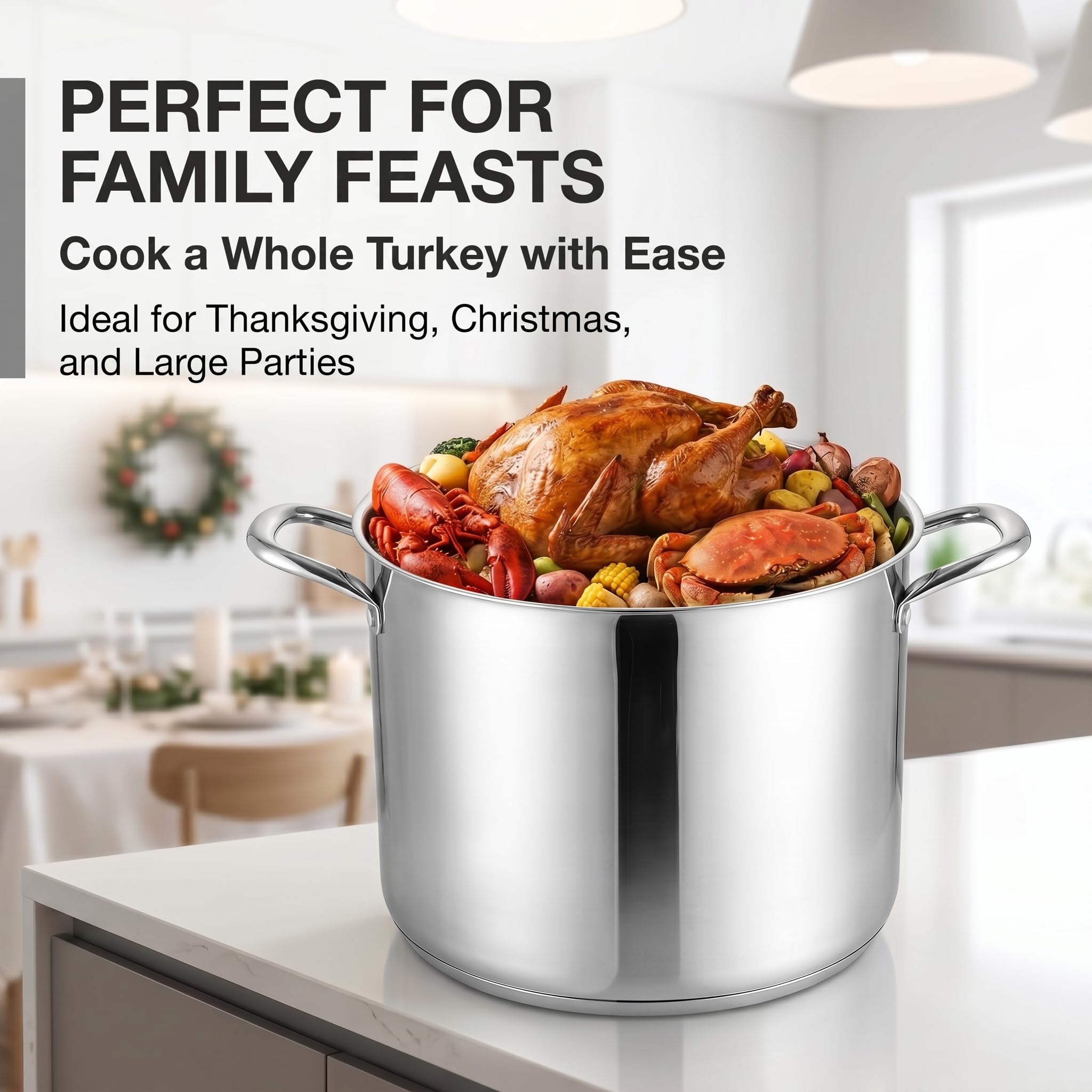 Homikit Pentola grande da 14 litri, in acciaio inox, con coperchio, per inscatolamento e stufatura a vapore, fondo pesante a tre strati, cottura a induzione e pasta, lavabile in lavastoviglie