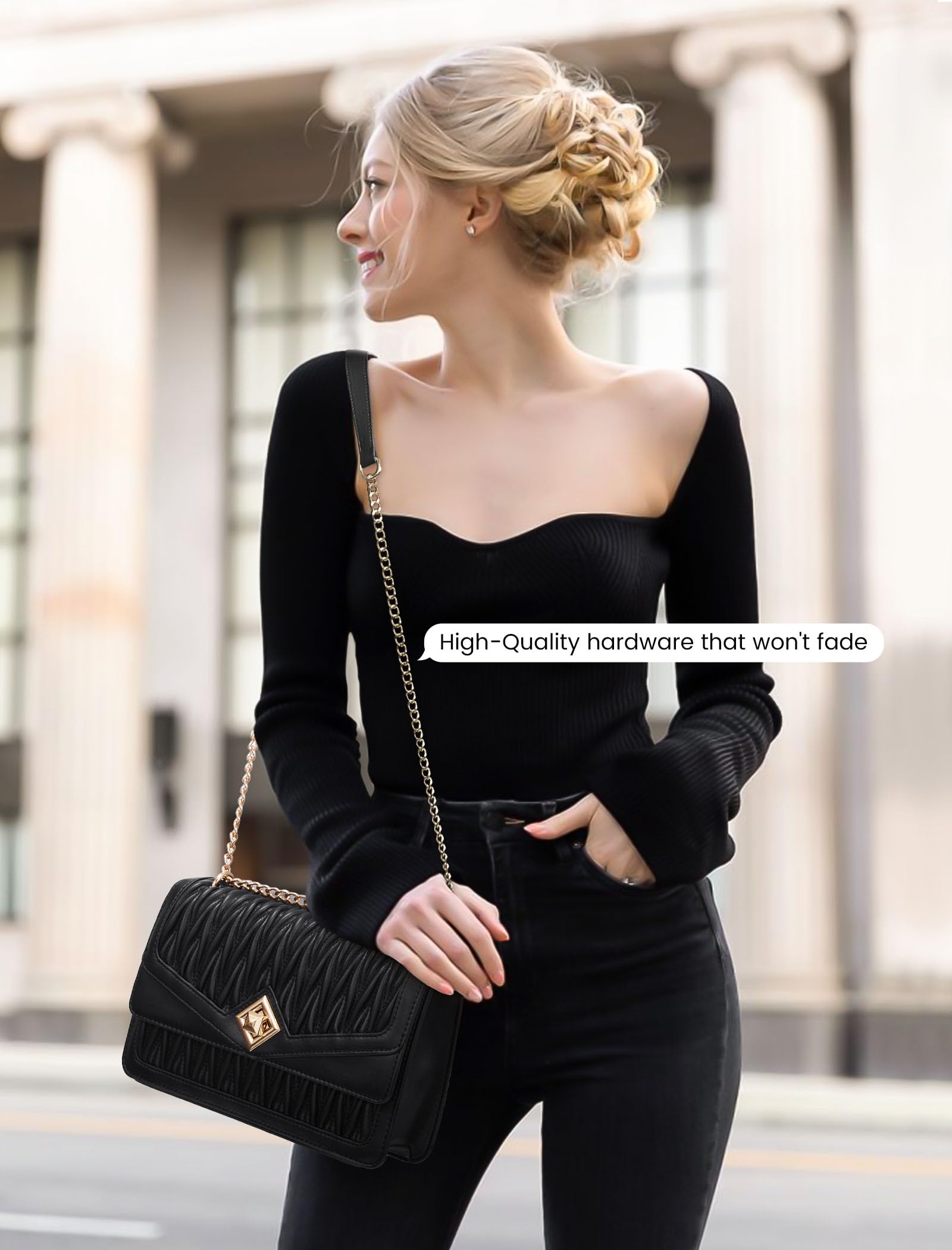 LOVEVOOK Crossbody Bags for Women Leather Quilted Shoulder Bag with Chain Strap Trendy Clutch Satchel Ladies Evening Bag