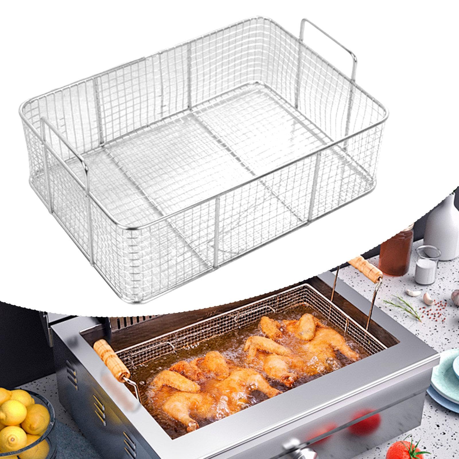 Cesta Coladora de Acero Inoxidable para Freír, Utensilio de Cocina con para Aceite Y Agua Caliente, Apta para Uso Comercial Y Doméstico.