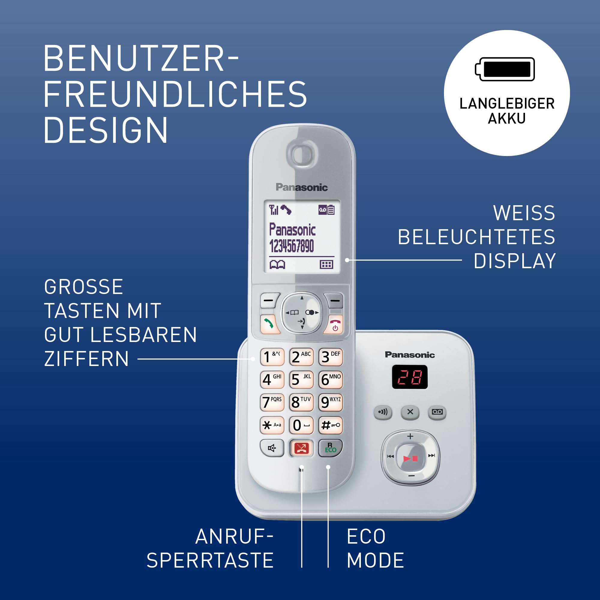 Panasonic KX-TG6861GS Schnurlostelefon mit Anrufbeantworter perl-Silber