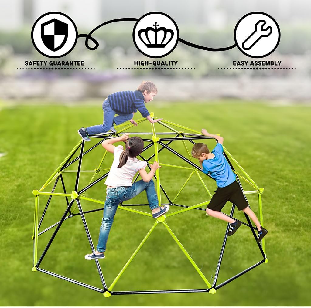 Climbing Dome, 10FT Geometric Dome Climber with Hammock and Swing,Outdoor Jungle Gym for Kids with Colorful Climbing Stones for Outdoor Backyard Play Equipment