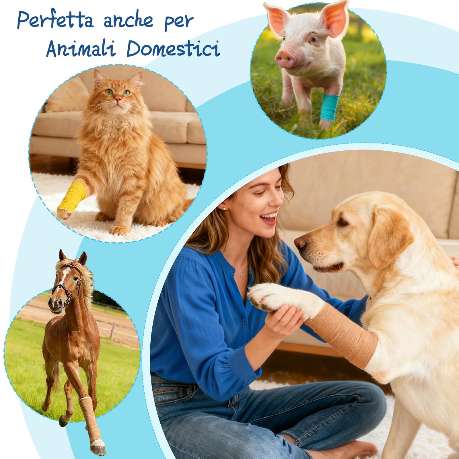 Benda Elastica Autoadesiva, Benda Elastica Coesiva 10cm x 4,5m, Traspirante e Multicolore, per Sport e Animali (12PCS)