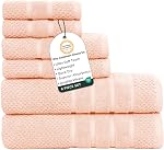 Feather & Stitch 100% Cotton 625 GSM Bath Towel Set of 6, Ultra Soft Highly Absorbent 2 Bath Towels, 2 Hand Towels & 2 Washcloth - Luxury Quick Dry Shower Towels (Aqua)
