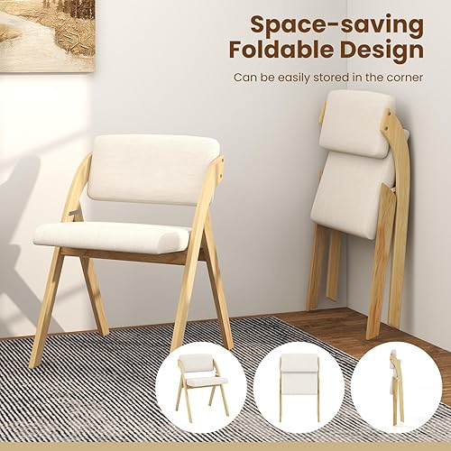Miniatura 6 de Byroce - Juego de 2 sillas plegables de comedor, sillas decorativas tapizadas de granja con diseño que no se ensambla, asiento acolchado y respaldo