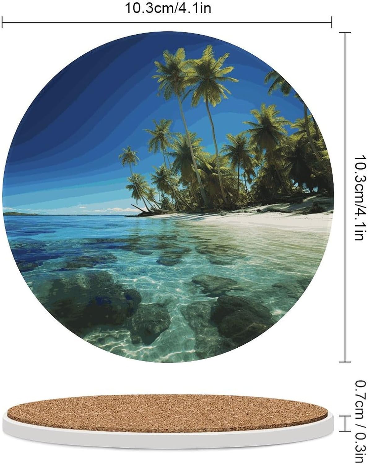 Palm Trees and Clear Sea Coasters Round Coasters Set Ceramic Stone Coaster with Cork Base Coffee Cup Beverage Cup Mat Cute Funny Table Drinks Coaster for Mugs and Cups Office Kitchen