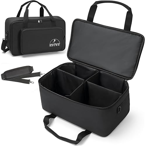 4 Par Spotlight Bag 5/16'' Padded Stage Lighting Storage Bag with Dividers, Handle, Straps, Black