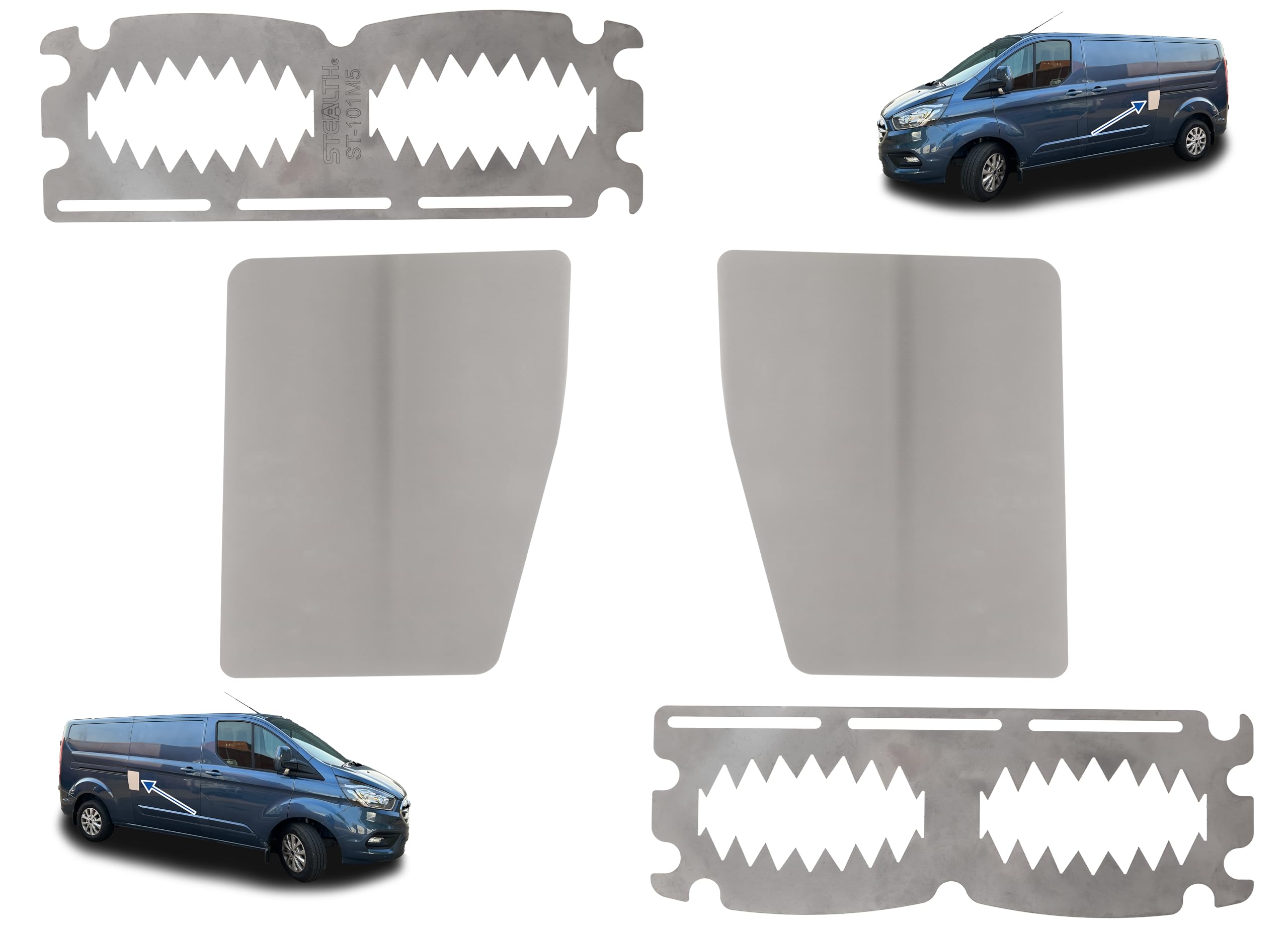 Sussex Installations FOR3-NSL-OSL-EXT-001-BR Brushed stainless Repair/security shield set compatible with Ford Custom (2013-2023) van - twin side loading doors