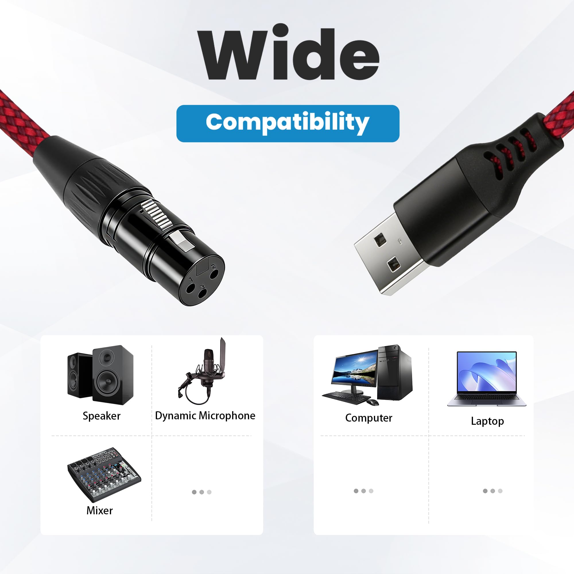 Cavo audio intrecciato da XLR a USB, 3 m, da XLR femmina a 3 pin a USB A, per microfono, connessione Devic di registrazione (3 m)