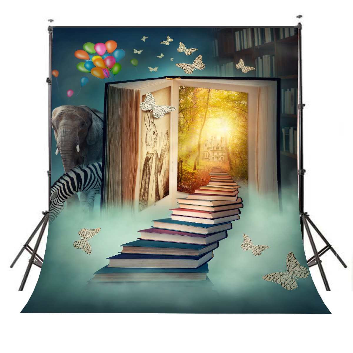 Lyly County Book Fairy Tale World Photo Background Elephant Zebra Photography Backdrop Studio Props Wall 5x7ft Children Comics Backdrop (Upgrade material)LY033