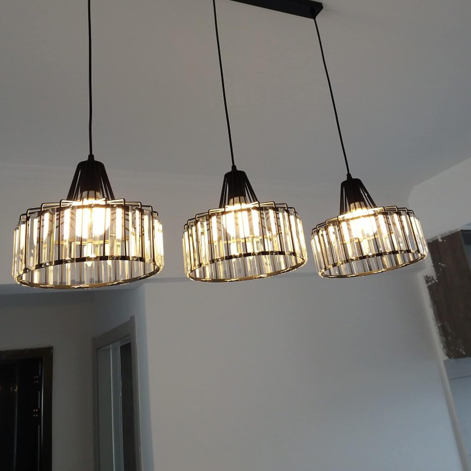 Circular Dimmable Pendant Light H-Type Track Light Pendants Clear Crystal Lamp Shade Track Mount Pendant Lights Industrial Vintage Stytle Customizable E26 Smart Led Bulbs Dia.9.84″,23.6in