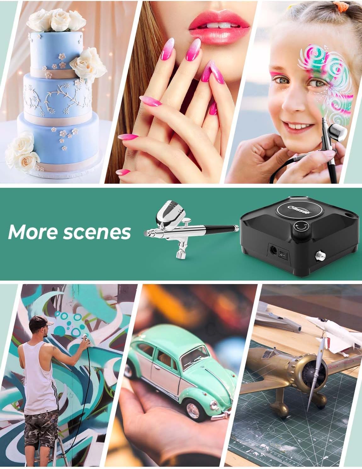 A hand turning on the airbrush compressor and adjusting the pressure knob.