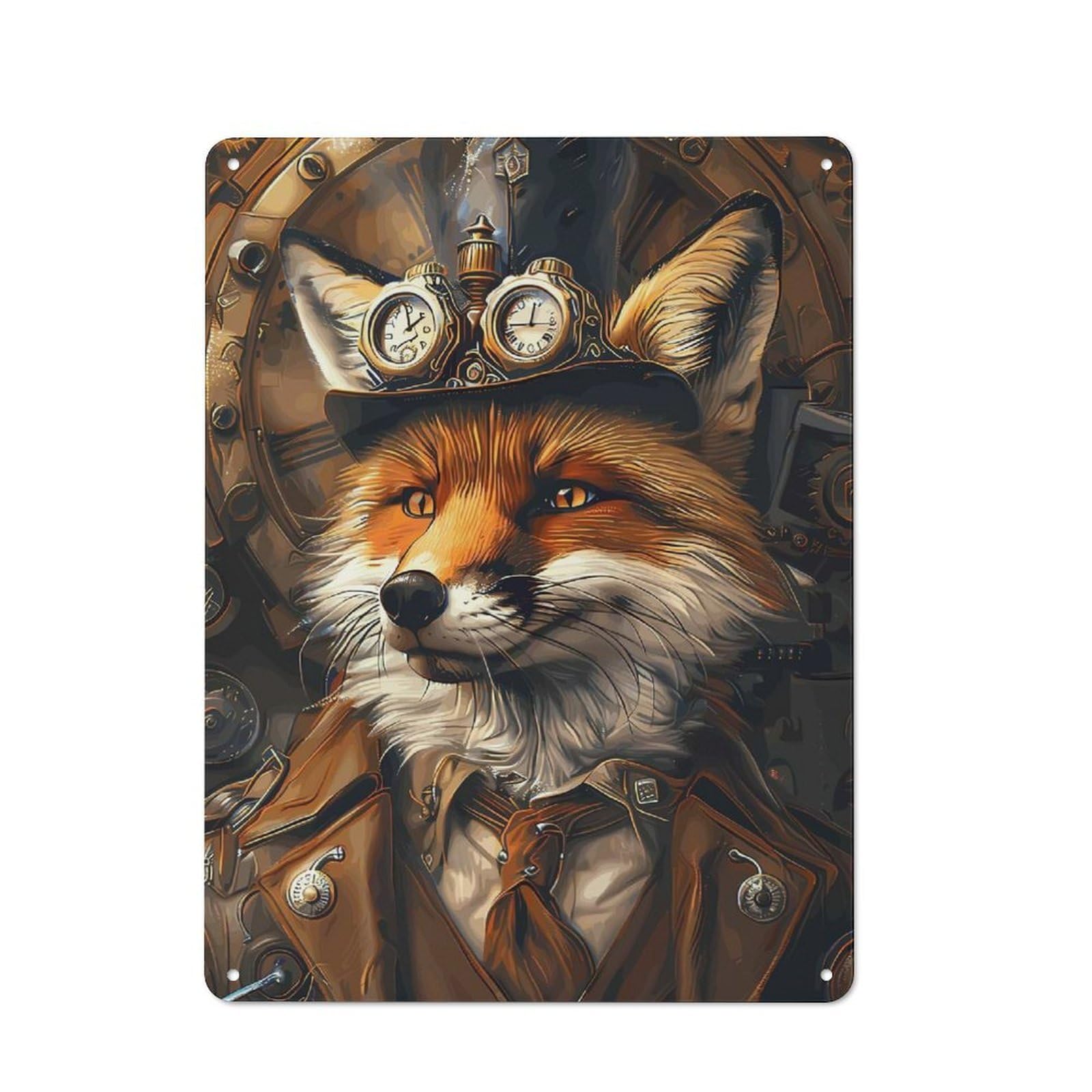 Junmoney Steampunk Fox Animal Rustic Metal Sign 40X30cm For Kitchen Or Home Bar, Gift For Kitchen Decor Lovers During The Christmas Season