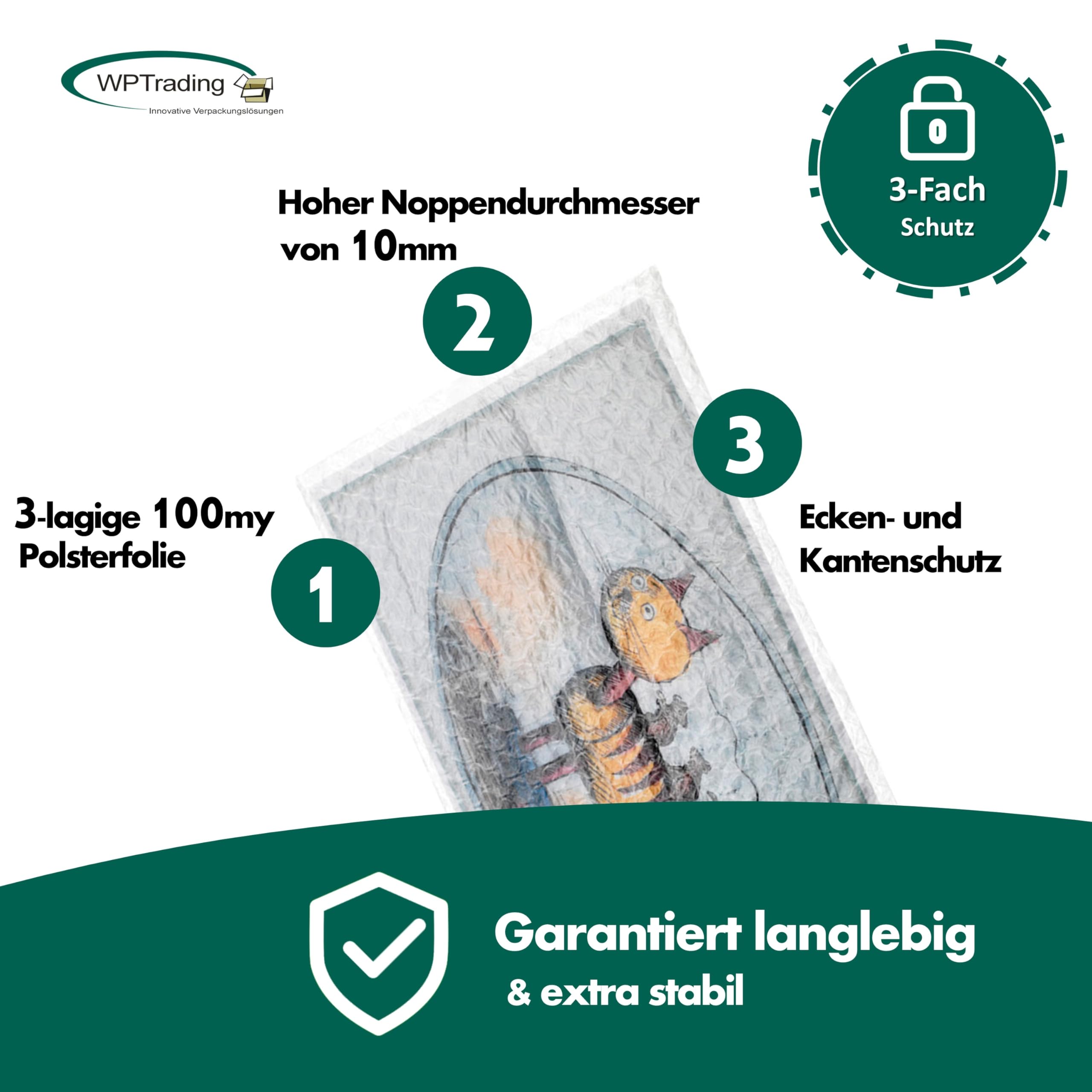 100 Stück Luftpolsterbeutel 100 x 150 mm (100my) Transparent selbstklebend - Luftpolsterumschläge aus 3-lagiger Luftpolsterfolie für Gläser, Bücher & CDs - Versandbeutel für Warensendung