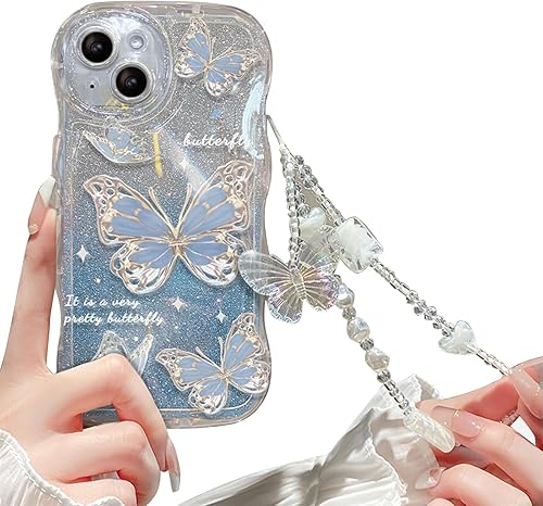 Funda compatible con iPhone 13 Mini para mujeresniñas, bonita mariposa brillante con pulseras, antiarañazos, a prueba de golpes, para iPhone 13