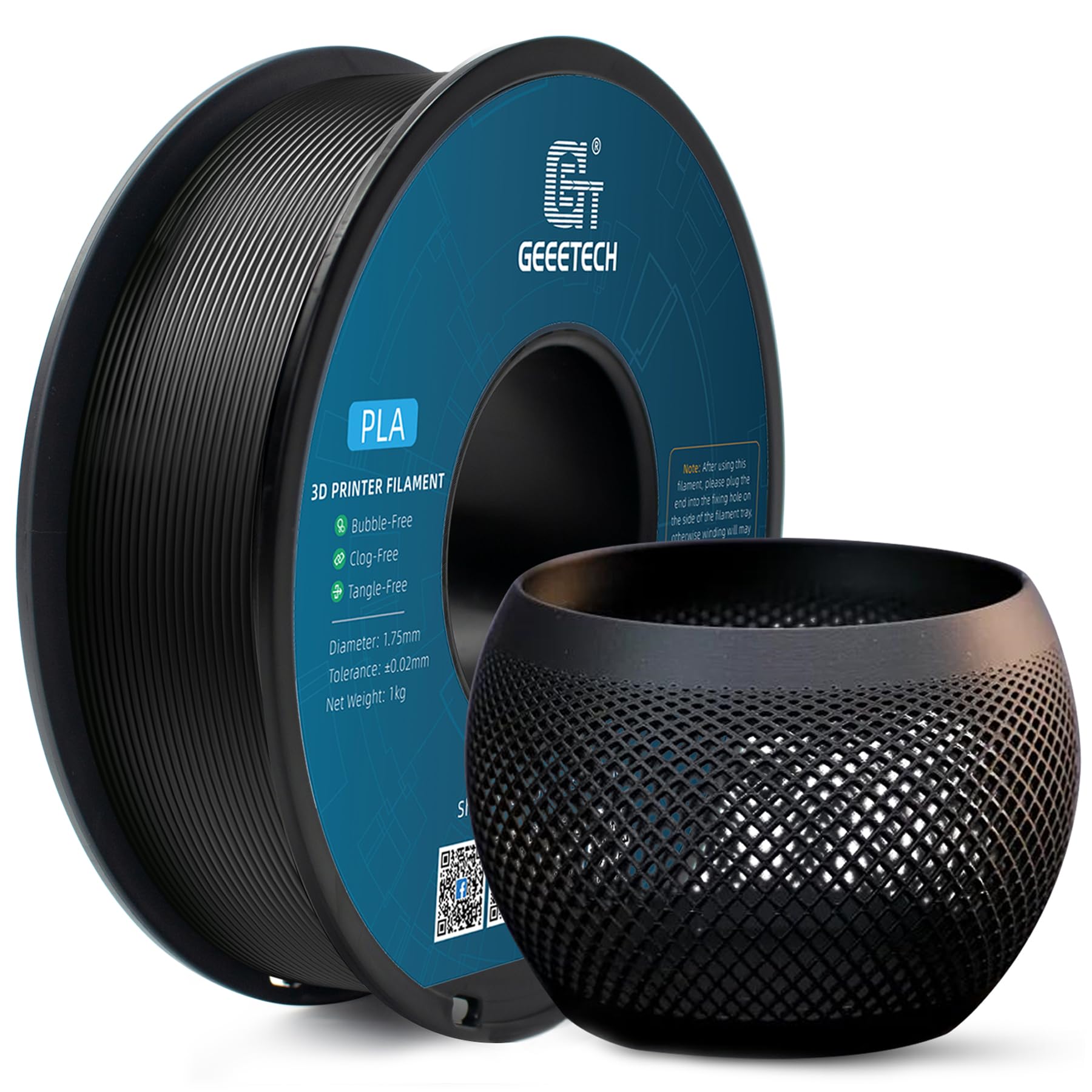 GEEETECH PLA Filament 1.75mm, 3D Printer PLA Filament,1.75mm,1kg per Spool A-Black A-Black-0426