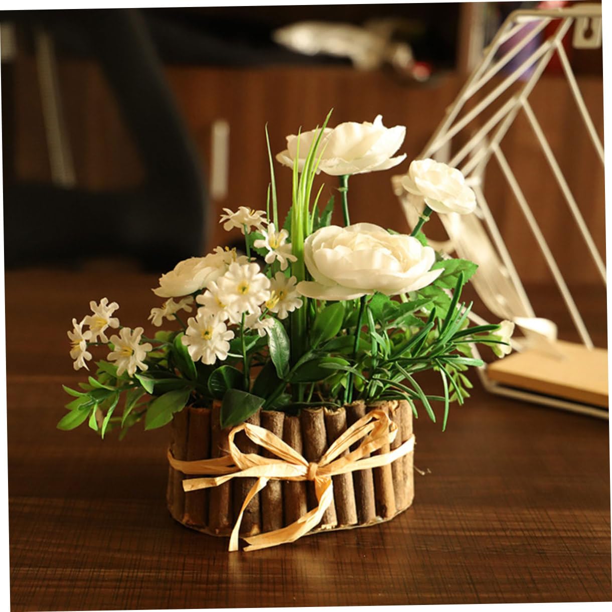 ABOOFAN 2 Pz Fiore Artificiale All'aperto Vite Di Rosa Artificiale Peonie Arredamento Falso Pianta Finta Viti Finte Camera Foglie Finte Unico Decorazione Domestica Fiori Di Legno Bianca