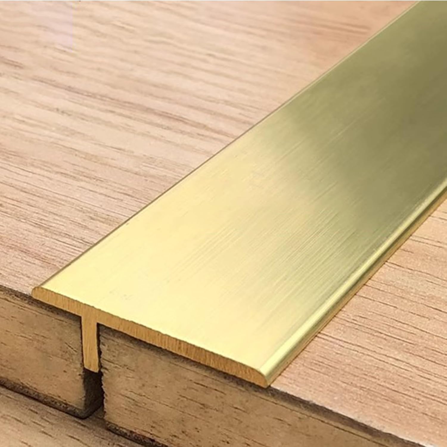Threshold Strip T Molding Brass Trim for Wood, Vinyl, Laminate & Tile Floors - 1 3/8" Wide Edge Protector for Smooth Surface Gap Covering, 36655