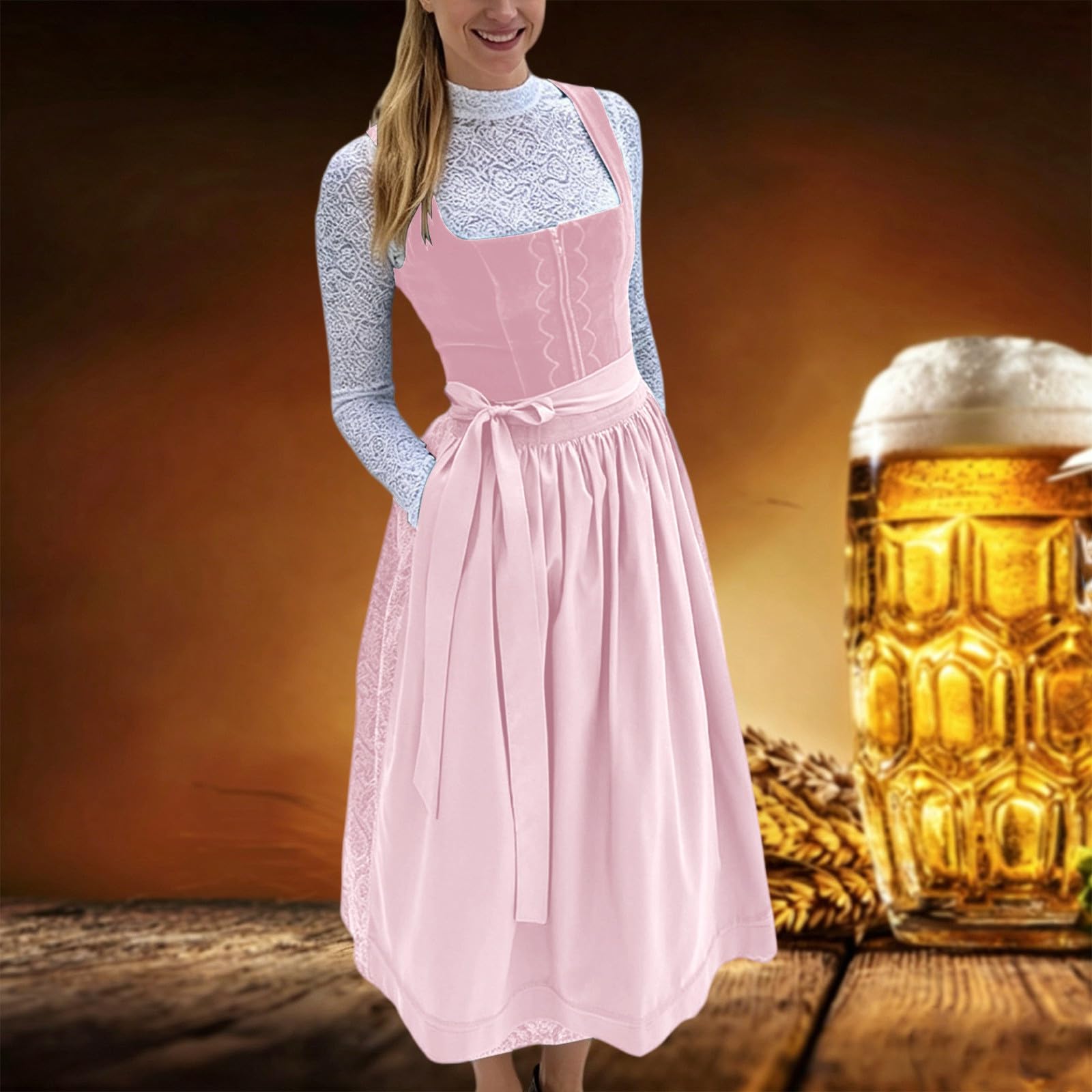 Dirndl Grosse Grössen, Oktoberfest Damen Outfit Traditionell Vintage | Oktoberfest-Tracht inklusive Schürze – Bayerisches Bierfest-Outfit