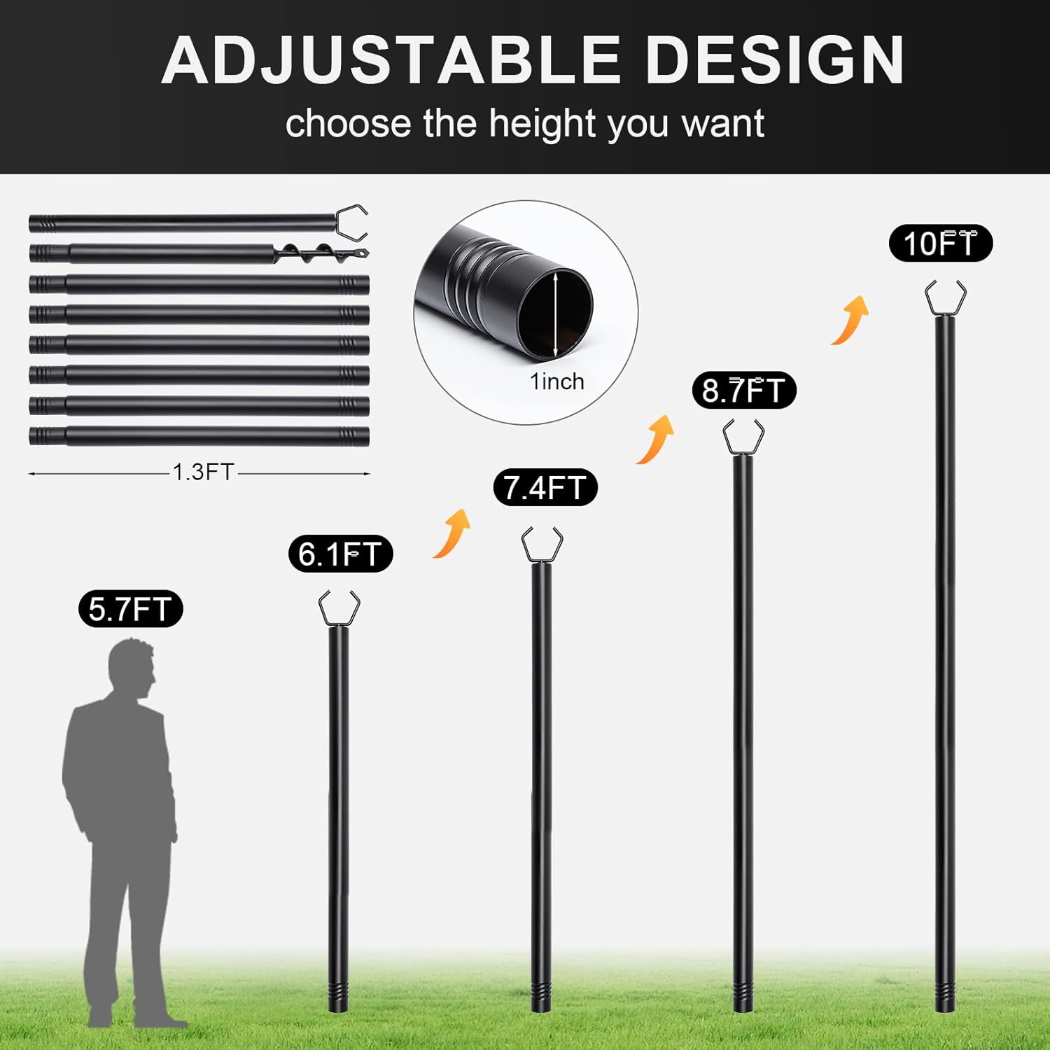 6 Pack String Light Poles for Outdoor, 10 ft Outside String Light Pole Hanging Party Wedding Decorations for Lawn, Backyard, Garden