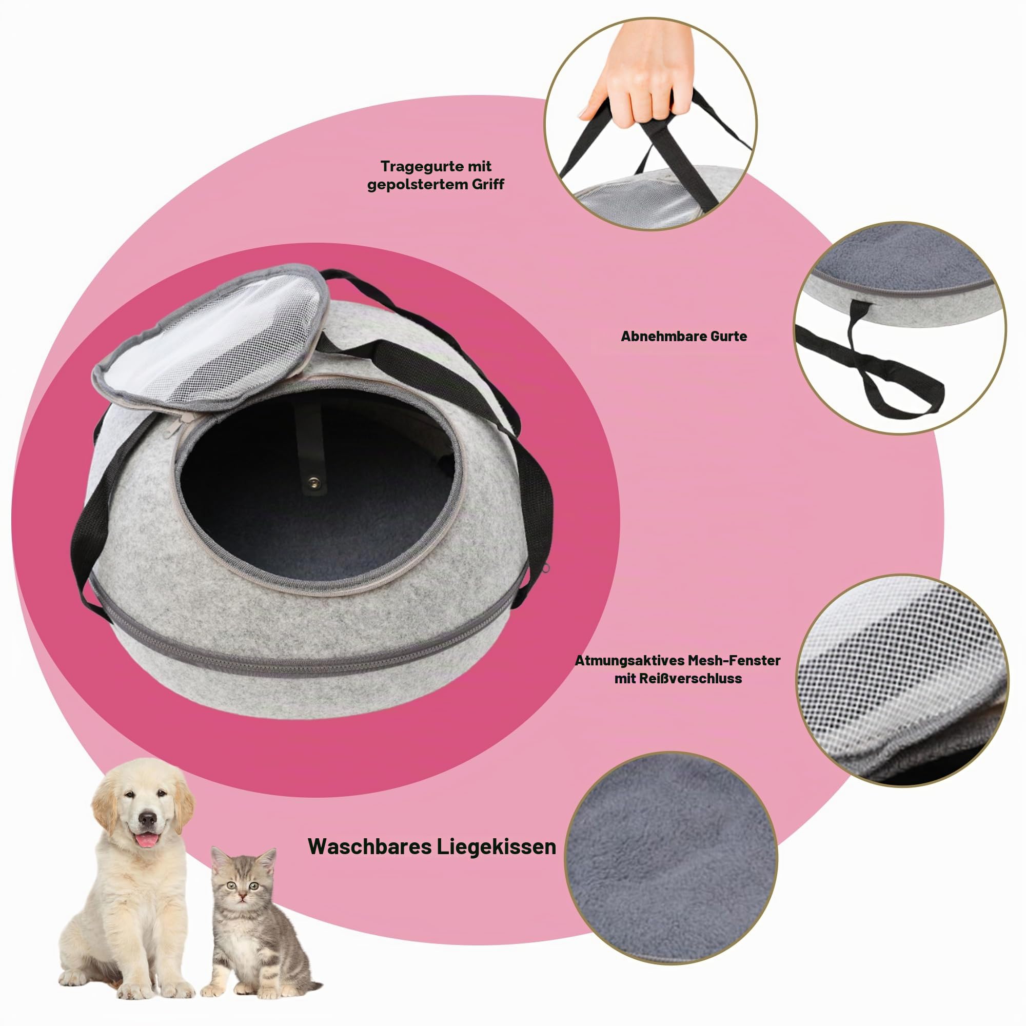 Spot Doc & Phoebe's 3-in-1 Sleep & Go Katzentragetasche, tragbare Haustier-Reisetasche für Katzen und kleine Hunde, lässt Sich in eine Tragetasche, eine gemütliche Höhle und EIN bequemes Bett