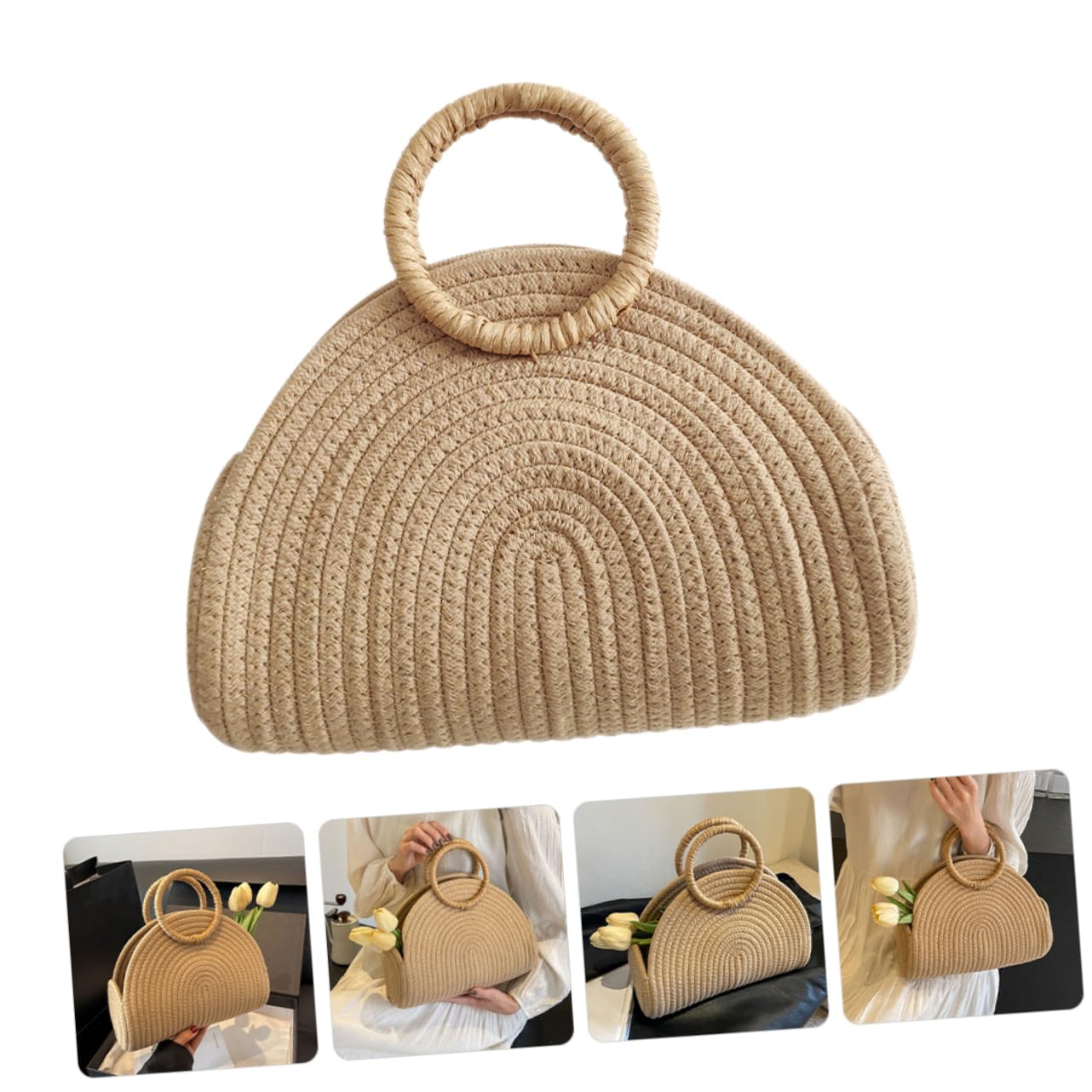 VANZACK Borsa e Design Delicato Intrecciata Grande Capacità in Corda di Cotone Struttura Rustica e Spiaggia