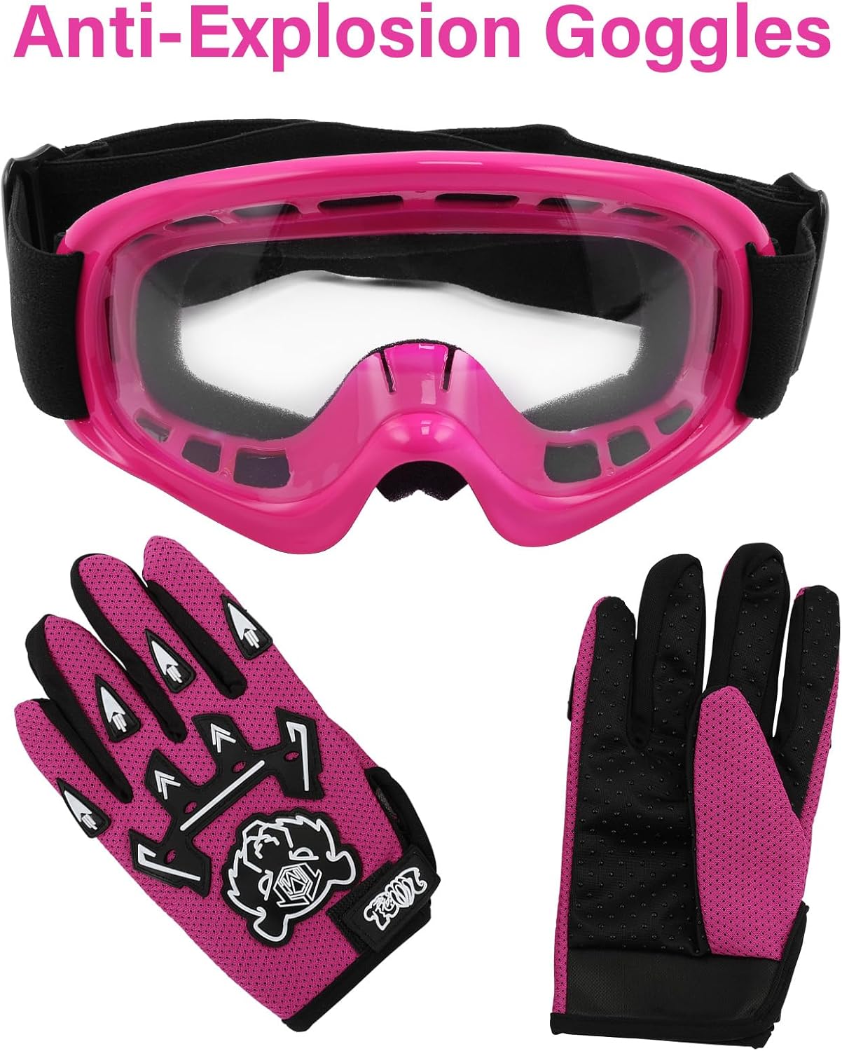 SLMOTO DOT Youth Kids Helmet Kids Motorcycle Motocross Offroad Street Dirt Bike Helmet Motorcycle ATV Full Face Helmet with Goggles Gloves, Rose Red X-Large