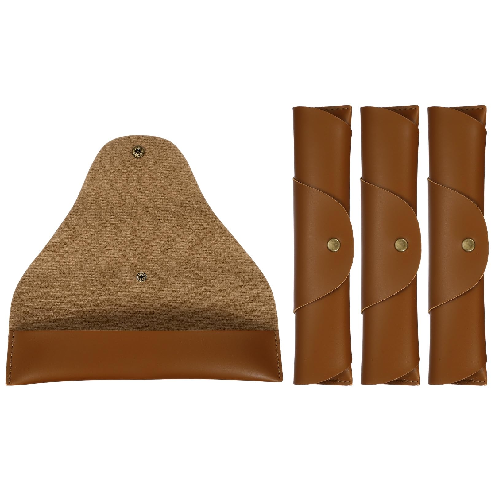 PATIKIL Vintage Leather Pen Case Roll Leather Pen Holder, 4 Pack Snap Cover Pencil Sleeve Case Roll Bag for Ballpoint Markers Art Supplies Office, Brown