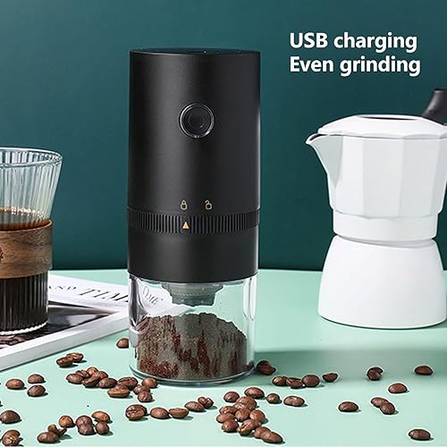 Miniatura 2 de Topyond Molinillo de café eléctrico, molinillo de granos de café, molinillo negro de carga USB, para el hogar, cocina, café, grano, especias,