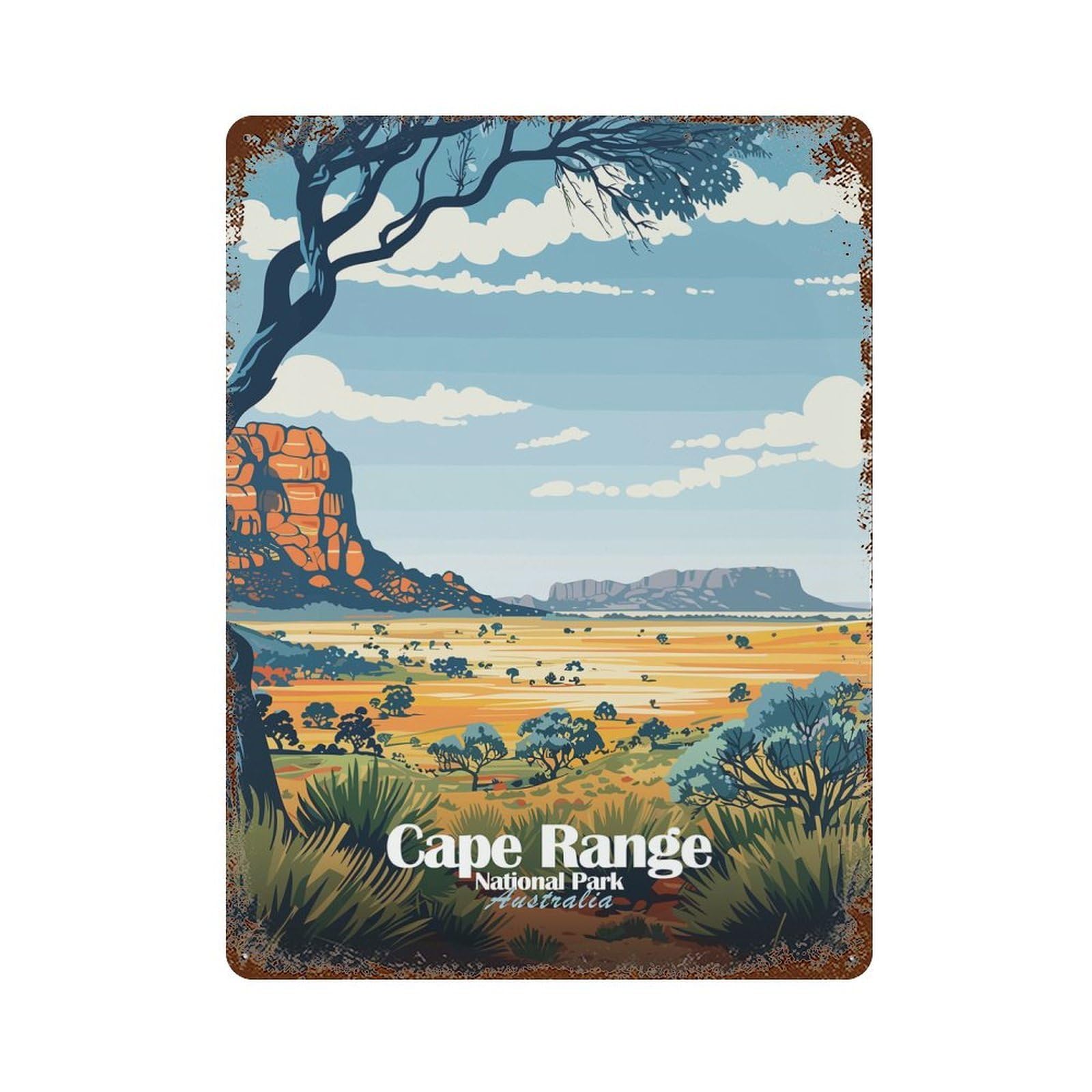 Distressed Metal Wall Sign Cape Range National Park Australia 15.7"x11.8", Decorative Metal Wall Art for Farmhouse, Kitchen And Entryway Decor