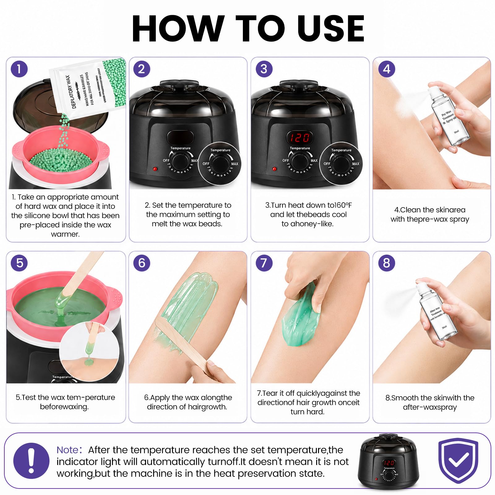 35PCS Calentador de Cera Depilatoria Maquina Cera Caliente Depilacion con Visualización Temperatura en Casa Calentador Cera Depilatoria para Eliminar Vello Zona Intima Piernas Axilas Faciales