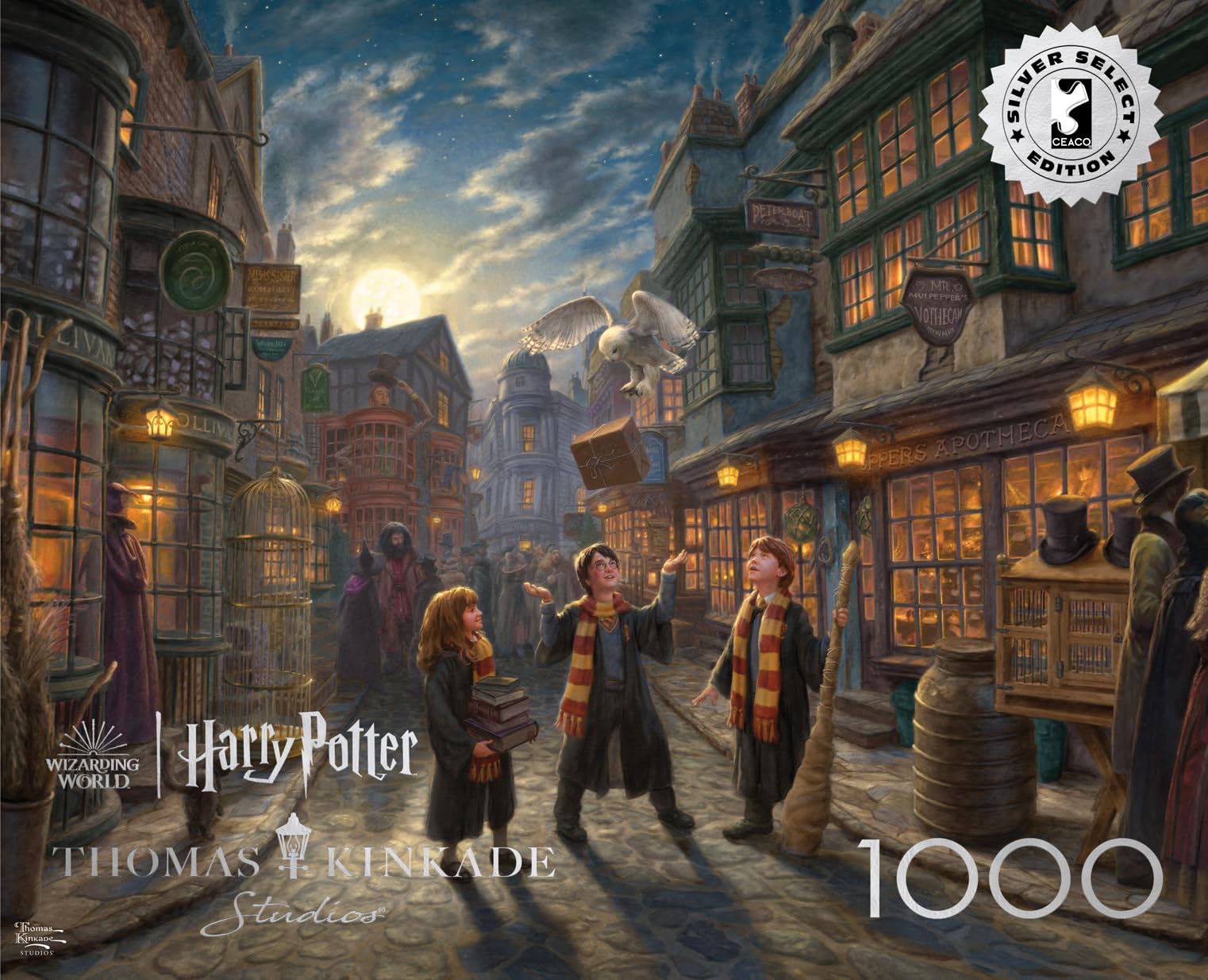 Ceaco - Silver Select - Thomas Kinkade - Harry Potter Diagon Alley - 1000 Piece Jigsaw Puzzle for Adults -Challenging Puzzle Perfect for Game Nights - Size is 26.75 x 19.75