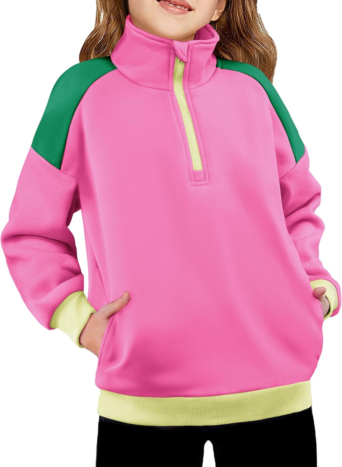 Arshiner Girls Half Zip Sweatshirt Fleece Quarter Zip Pullover Sweatshirts Fall Winter Clothes for Teen Girl Side Pockets
