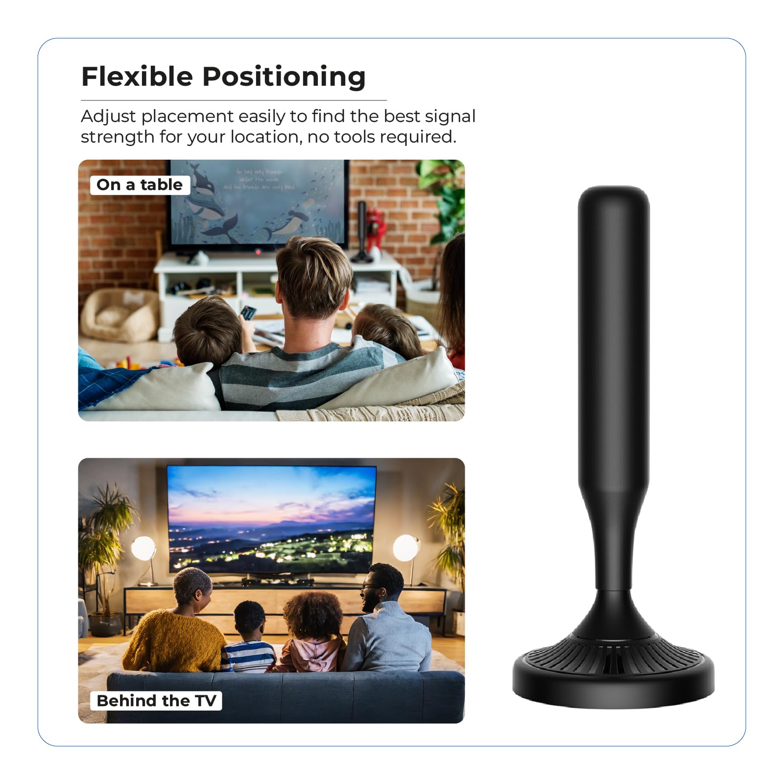 Key4less Antenne TV d'intérieur pour Smart TV - Antenne HDTV numérique avec base magnétique, amplificateur de signal amplifié, réception longue portée à 360° pour les chaînes locales, prend en charge