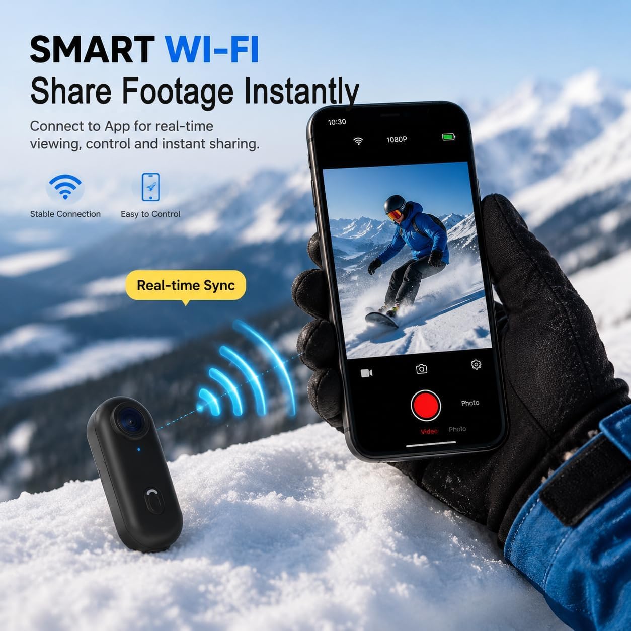Winnes Action Body Cam 4K, videocamera sportiva con pollice, impermeabile, 30 m, registrazione video POV, indossabile con collana, clip magnetica, videocamera per casco per ciclismo, sci, moto