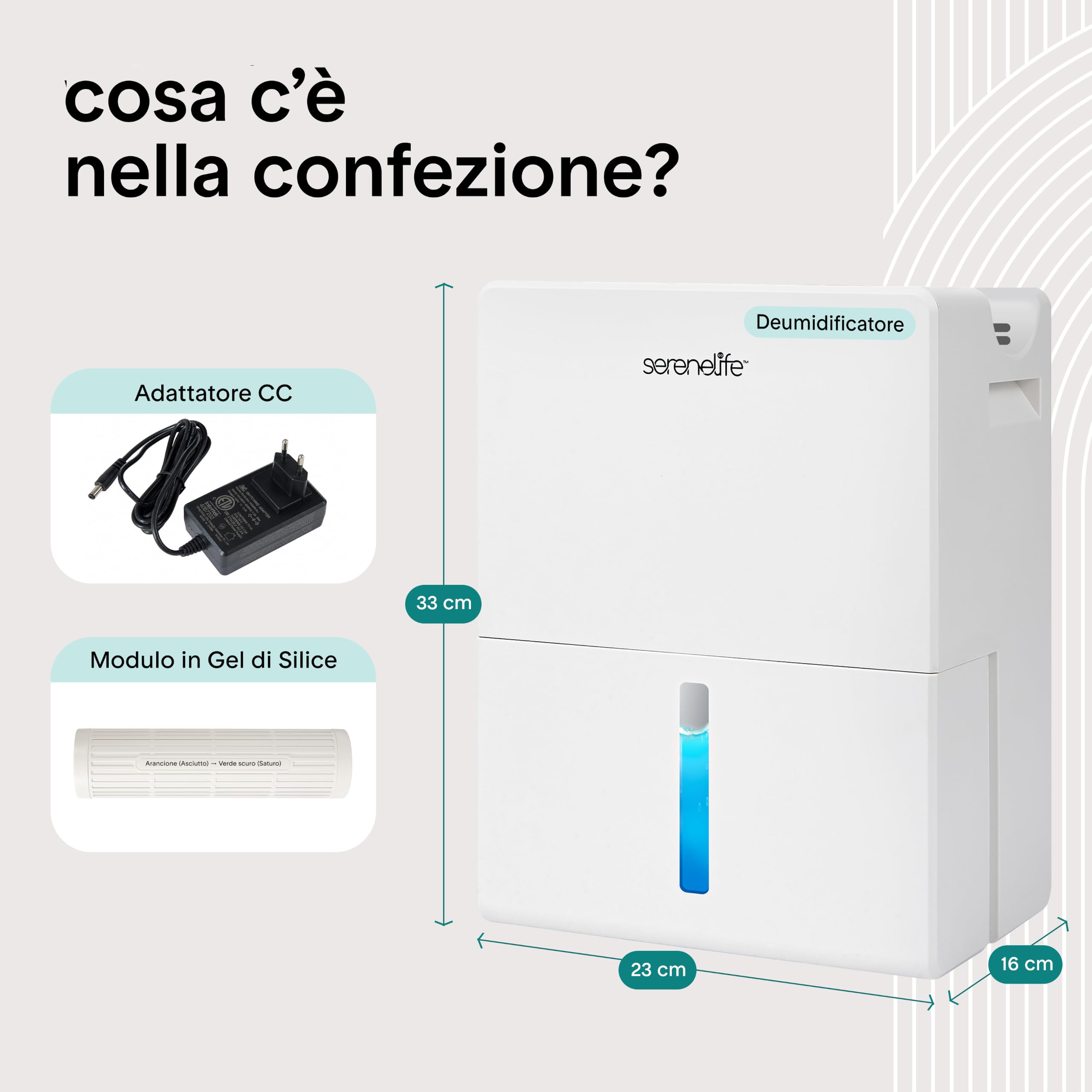 SereneLife Deumidificatore 2-in-1 Bianco 23 x 15 x 33 cm, Filtro Integrato, Serbatoio 2,7 L, Cilindro Removibile e Base Asciugatura, Timer, Modalità Sonno, Casa, Ufficio, Camera, Bagno, SLARP800WT