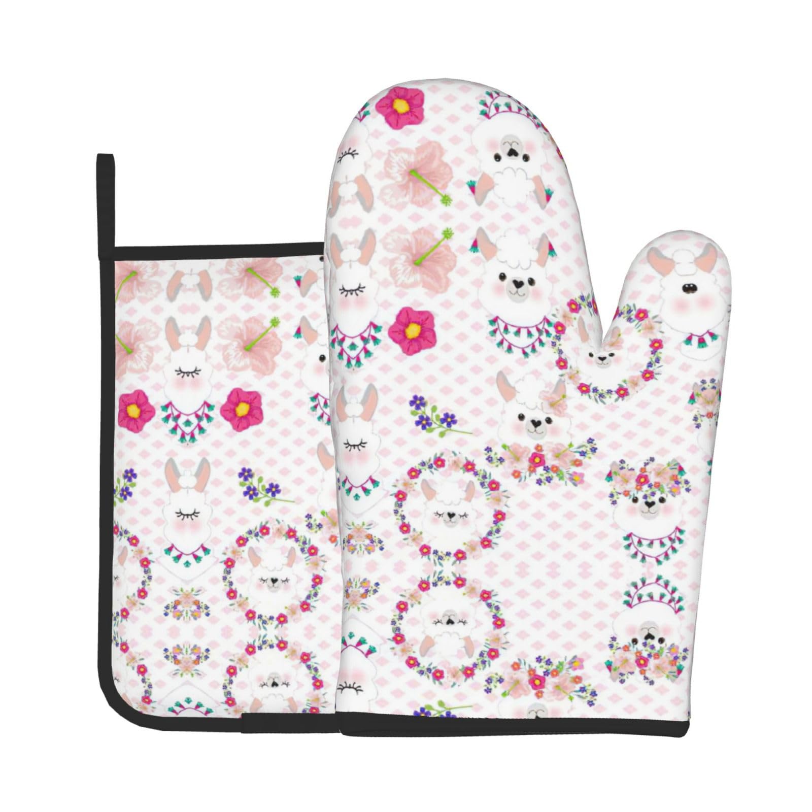 Cartoon Llama Alpaca Kitchen Baking Two-Piece Set,Multipurpose Oven Gloves,Used for Barbecue Kitchen Baking