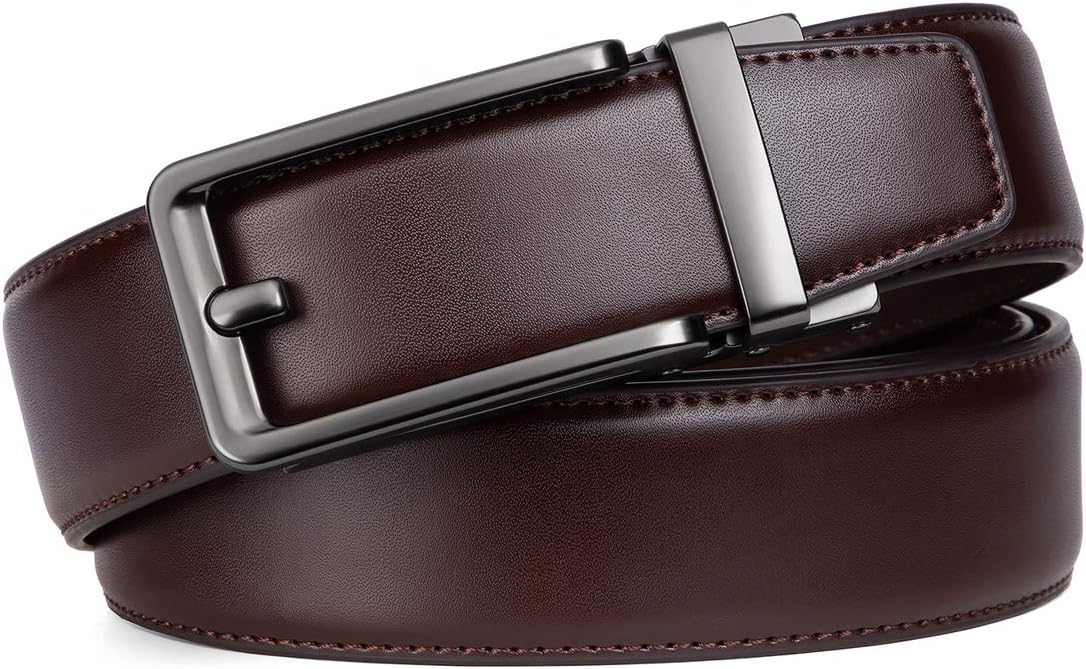 Founders & C Men's Leather Ratchet Comfort Click Belt Dress with Slide Buckle -Adjustable Trim to Fit - Image 2