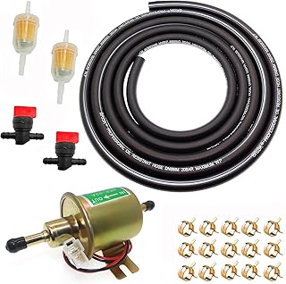 Universal Electric Fuel Pump 12V 8mm 5/16 fuel Line Hose Kit 12 Volt Inline Fuel Pump For Lawn Mower Carburetor Low Pressure Gas Diesel Fuel Transfe 2.5 to 4Psi HEP02A