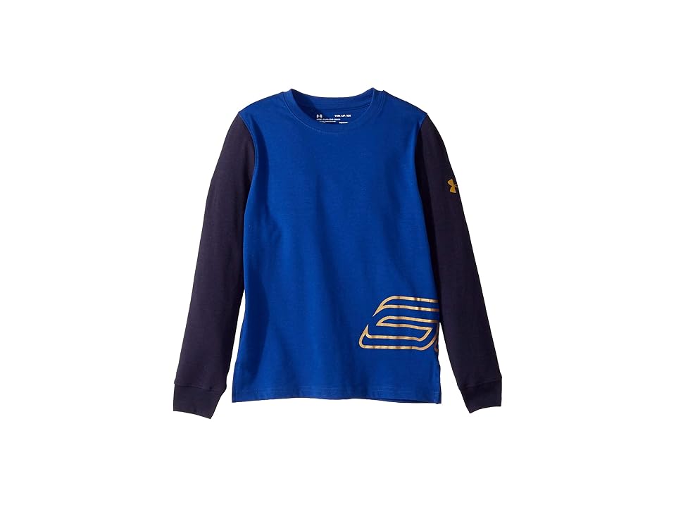 

Under Armour Kids SC30 MVP Long Sleeve (Big Kids) (Royal/Metallic Gold) Boy's Long Sleeve Pullover