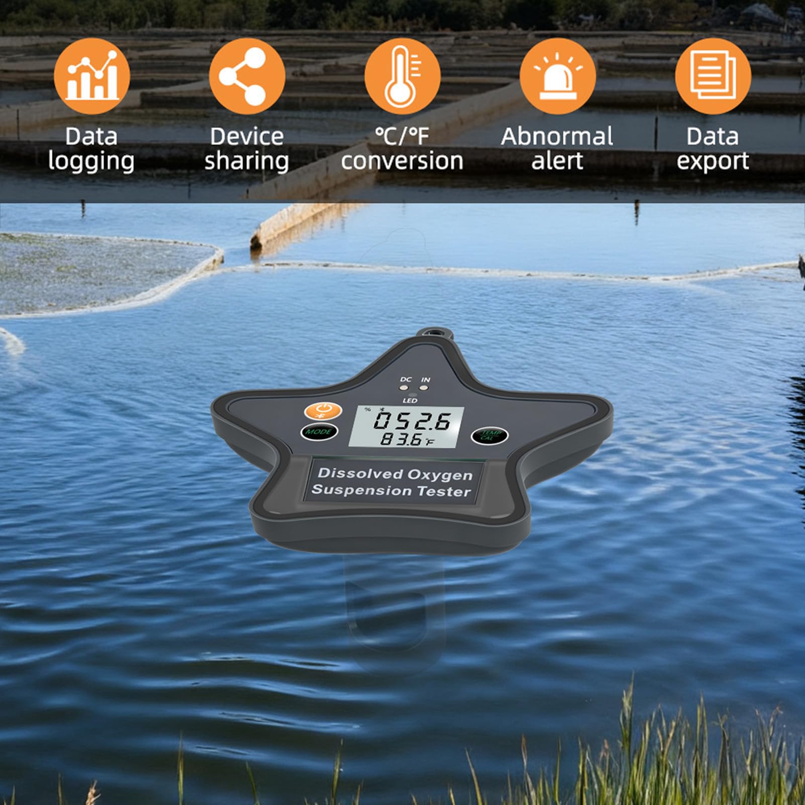 Sonew Medidor de Oxígeno Disuelto para Acuario, Probador de OD en Suspensión Digital con Aplicación y Sincronización de Datos en Tiempo Real, 0-20 Mg/L, 0-50 ℃, Duración de la Batería de 5 Días,