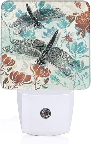 Luz nocturna de libélula enchufable, luces nocturnas LED con sensor de anochecer a amanecer, lámpara nocturna para niños y adultos para dormitorio,