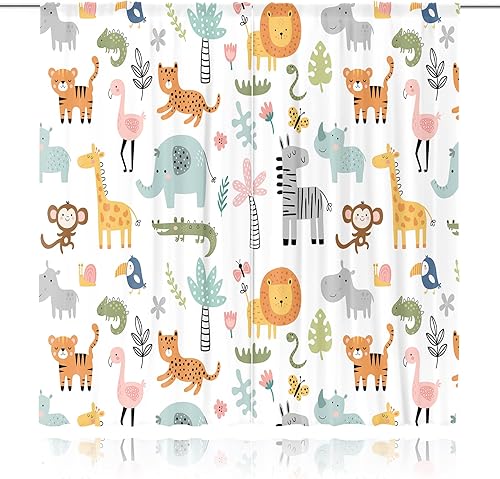 Miniatura 7 de MESHELLY Cortinas de safari para niños, 42 pulgadas de ancho x 63 pulgadas de alto, bolsillo para barra, lindos animales de dibujos animados