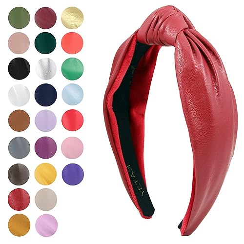 Miniatura 2 de YETASI Diademas para mujer, diademas rojas de moda para mujer, diadema anudada de piel sintética para mujer, es un elegante nudo superior para