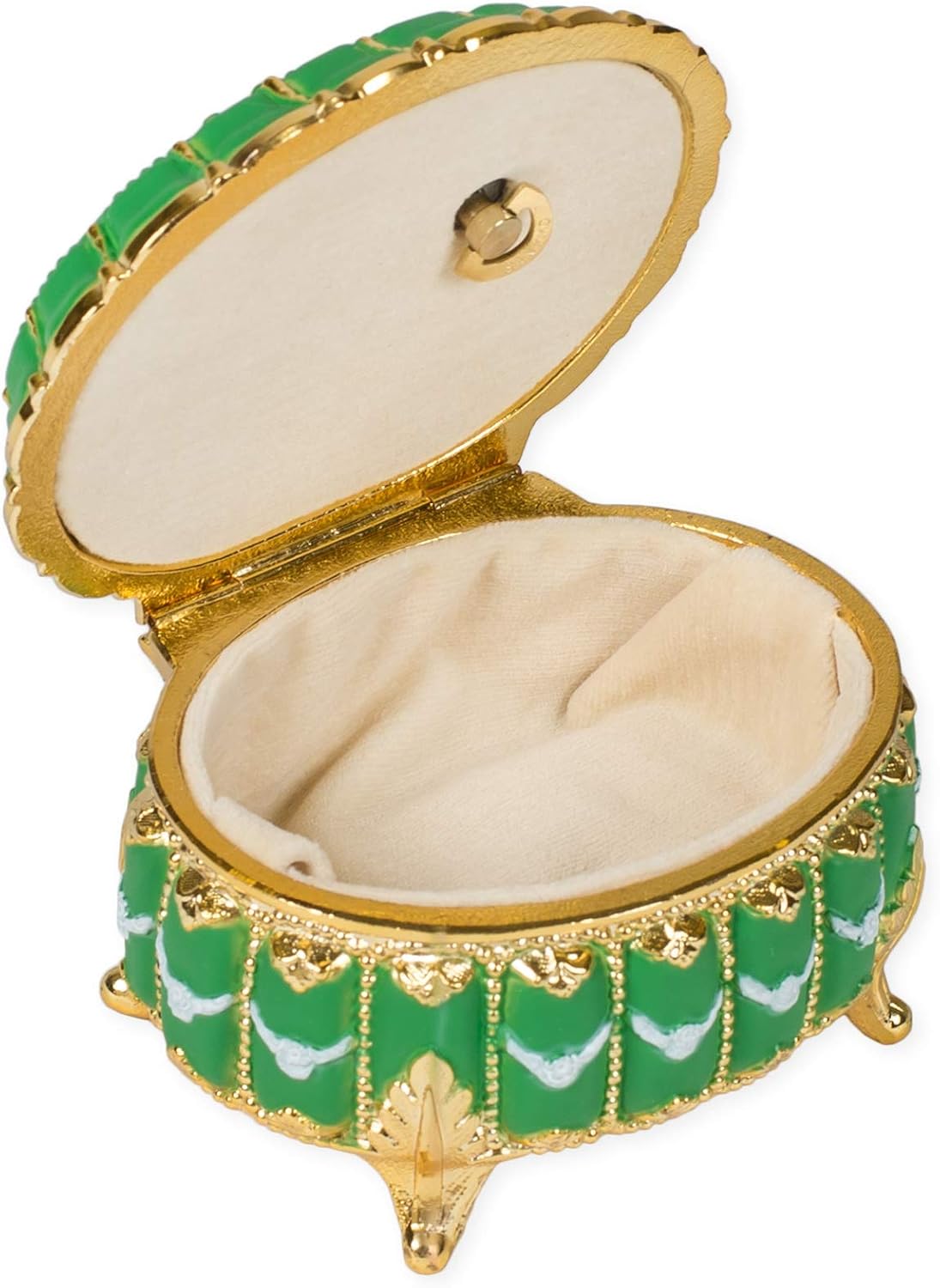 Splendid Music Box/Jewelry Box Green Floral Oval Shape Playing Waltz of The Flowers